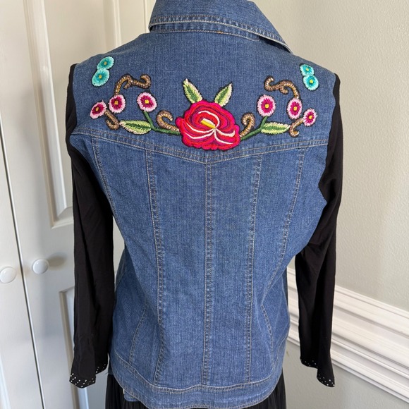 Vintage Collection Embroidered Denim 2pc Set Jacket Skirt Rhinestone Size M EUC - Picture 6 of 16